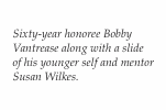 Sixty-year honoree Bobby Vantrease along with a slide  of his y